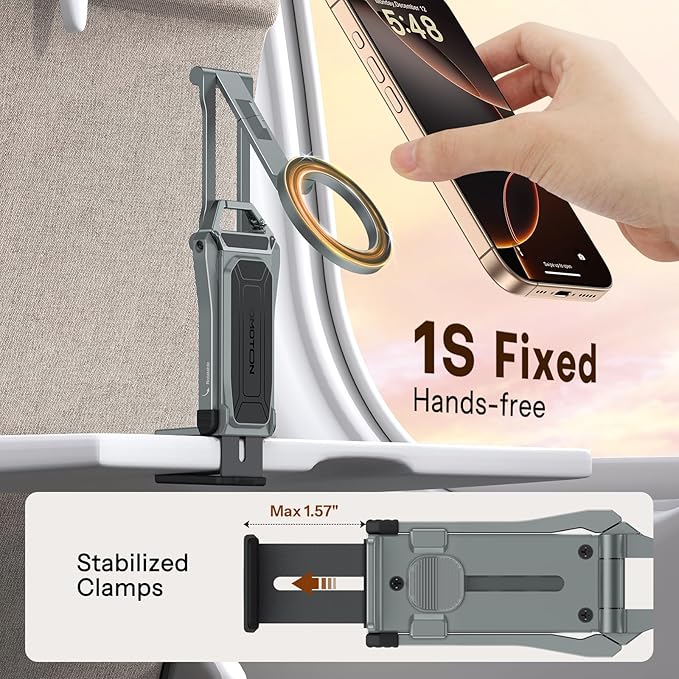 OMOTON 360°Rotating for MagSafe Tripod Mount, Adjustable Aluminum Magnetic Phone Tripod for iPhone 17/16/15/14 Pro Max Air, Foldable Cell Phone Stand Fits Vlog, Gym, Travel Essentials, Gray