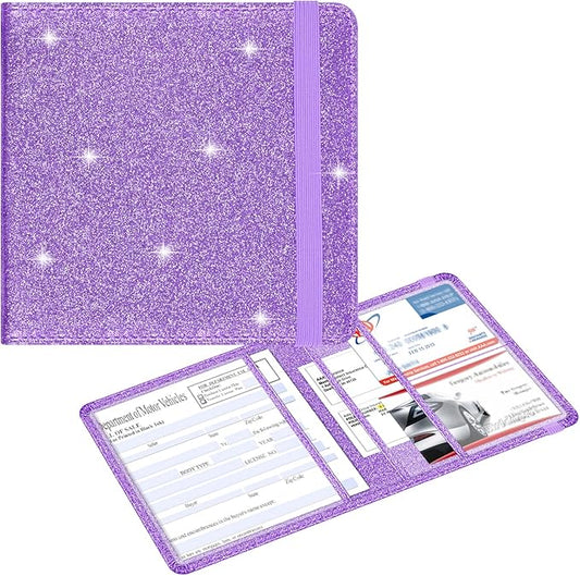 Wisdompro Small Car Registration and Insurance Documents Holder - Premium PU Leather Vehicle Glove Box Paperwork Wallet Case Organizer for ID, Driver's License, Key Contact Information Cards