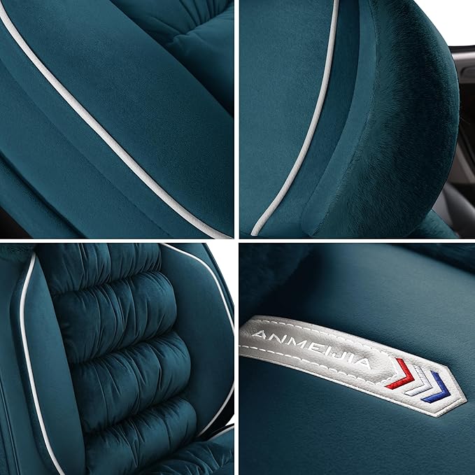 AOOG Fuzzy Leather Car Seat Covers Full Set, Heated Front Bench Back Cushion Protector for Cars SUV Trucks (Front seat,Green)