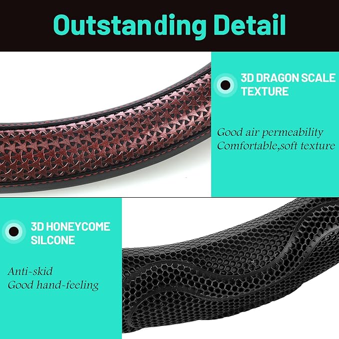 17.5-18 Inch Truck Steering Wheel Cover Leather Wheel Semi-Truck Comfy Grip Cover with 3D Honeycomb Anti-Slip Design Car Accessory, Fits RV, Big Rig and Classic Car(Black)