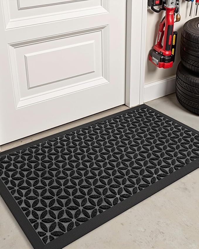 DEXI Front Door Mat Outside Entrance, Rubber Entry Doormat Heavy Duty, Welcome Mats Non Slip for Inside House Floor Entryway Back Doors Exterior Patio, 24x48, Hexafoil Floral