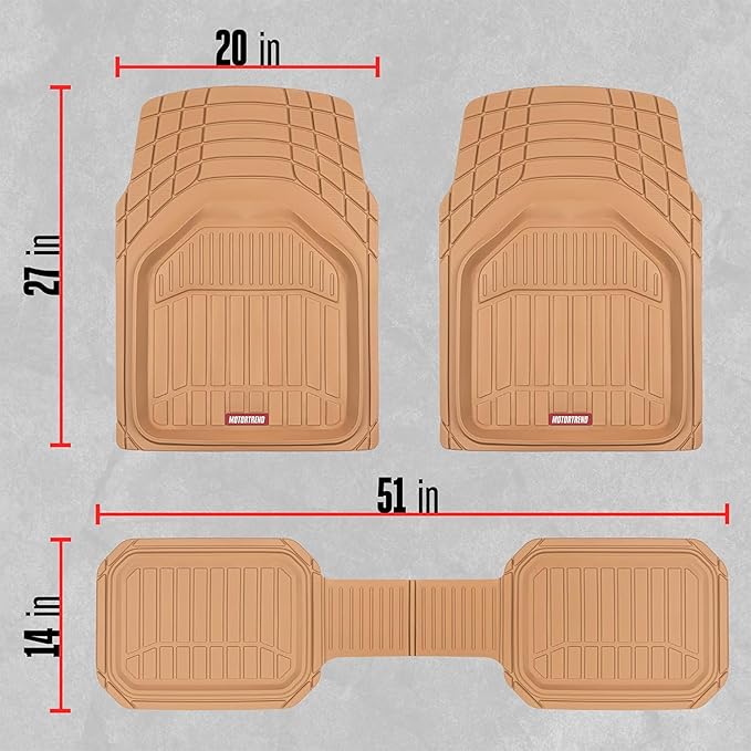 Motor Trend 943-BG FlexTough Defender Car Floor Mats -Next Generation Deep Dish Heavy Duty Contour Liners for Car SUV Truck & Van-All Weather Protection, Trim to Fit Most Vehicles Beige