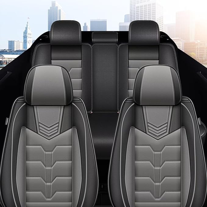 Seat Covers Fit for Chevrolet Chevy Bolt 2017-2025 Full Set Car Seat Cover Faux Leather Seat Cushion Waterproof Auto Protectors(Black & Grey)-2 Rows 5 Seats