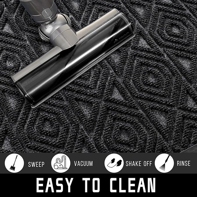 Yimobra Door Mat, Outdoor Indoor Entrance Welcome Mat, Heavy Entry Front Door Mat, Stain & Fade Resistant, Low Profile, Sturdy Rubber, Easy Clean Patio Floor Mat, Waterproof, 29.5 x 17, Black