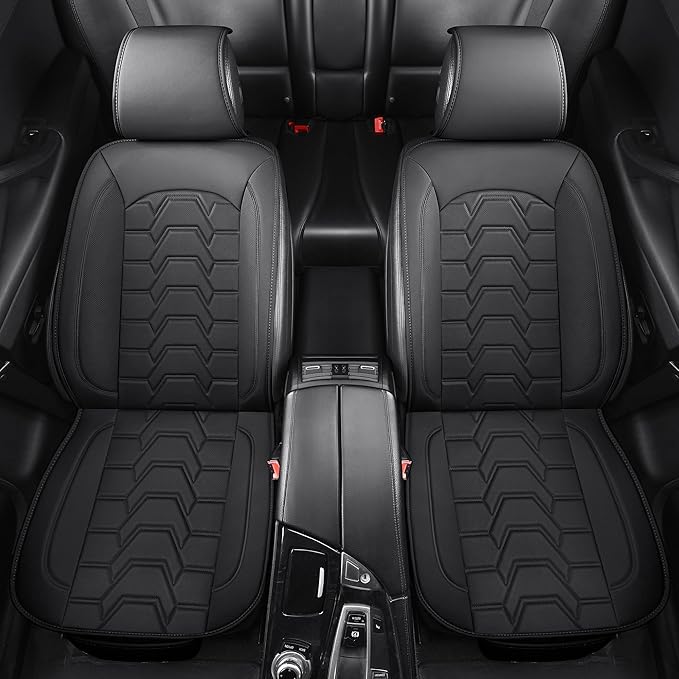 Leather car Seat Covers Breathable Car Seat Protector Front seat Covers Universal Fit for 95% Car Truck SUV Van Vehicles （Black，2PCS）