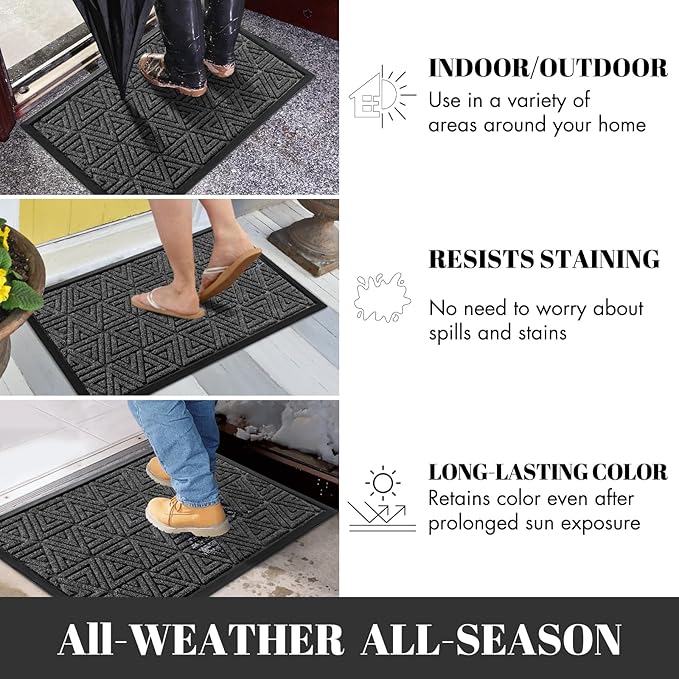 Yimobra Outdoor Mats for Front Door 29.5x17, Stops Mud & Dirt at Entrance, Fits Garage & Patio, All-Weather Waterproof Non Slip Outdoor Indoor Welcome Mat, Mix Grey