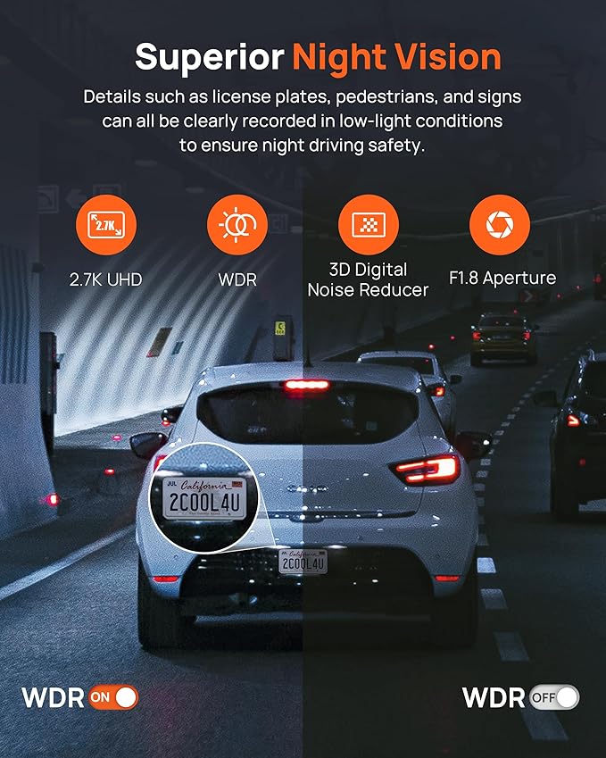 70mai 2.7K Dash Cam Front and Rear A500S, Dual Dash Camera for Cars, Dashcam with APP, Sony IMX335, ADAS, Built-in WiFi GPS, 2'' IPS Screen, WDR, Night Vision, 24/7 Parking Mode, Loop Recording