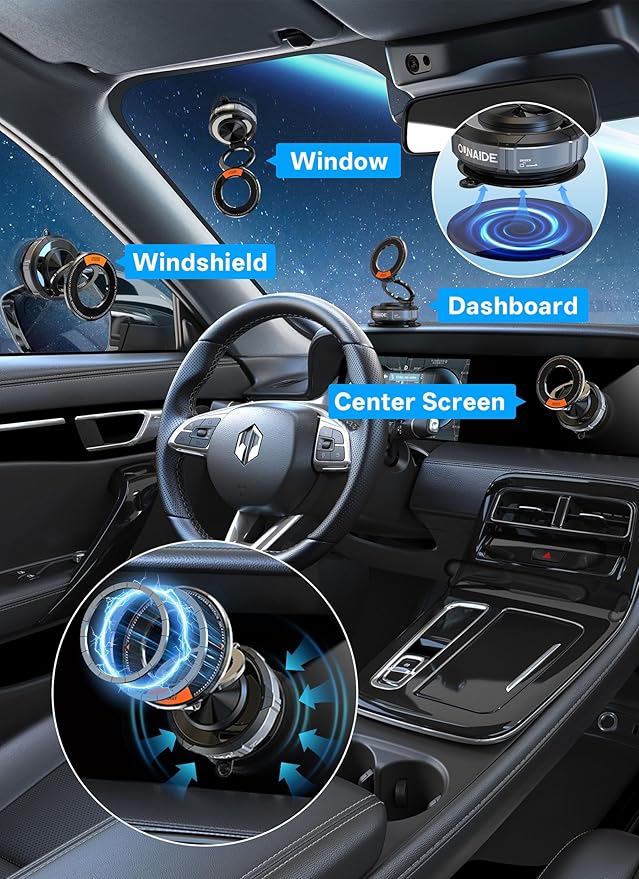 360° Adjustable Magnetic Phone Holder for Car Zinc Alloy Foldable Vacuum Suction Cup Phone Mount for Magsafe Home Travel,98 LBS Ultra Accessories for iPhone 17 16 15 14 13 12 Android