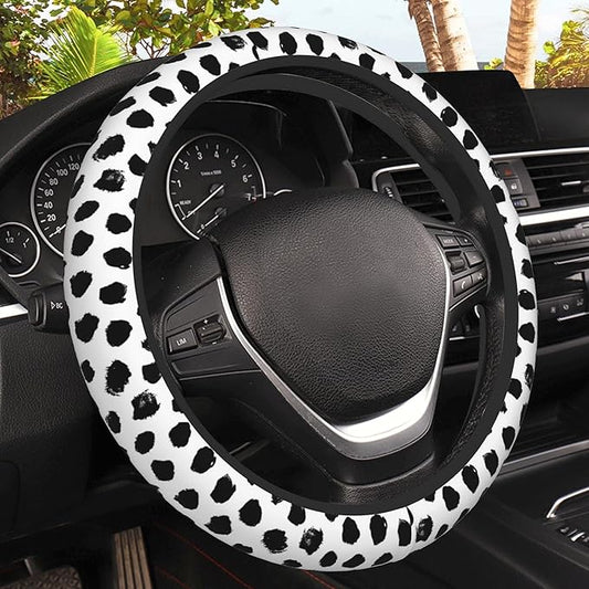 Abstract Black Spots Steering Wheel Cover, Elastic Non-Slip Steering Wheel Protector,Auto Interior Decor for Women Girls,Universal 15" Fit for Sedans,Trucks