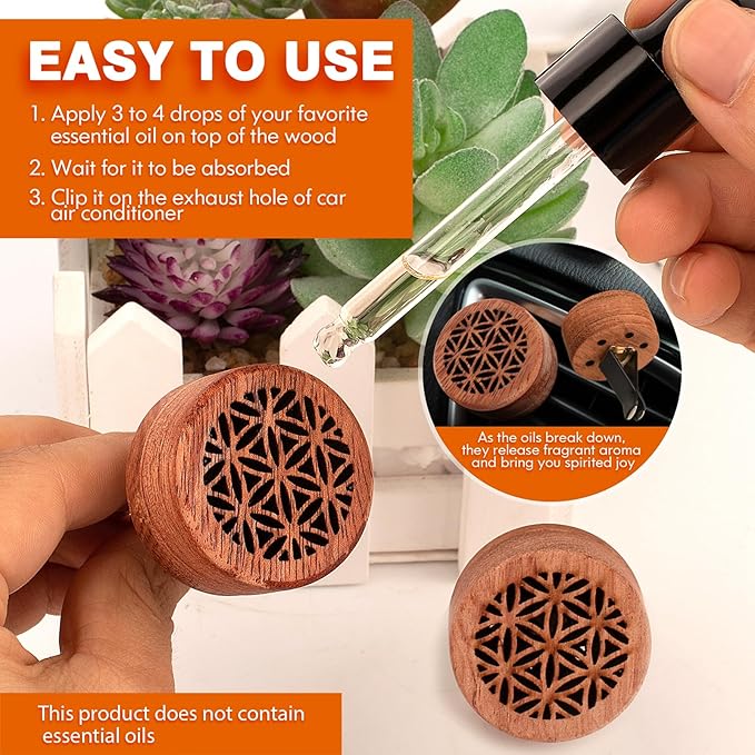 Essential Oil Car Diffuser, 2 PCS Car Aromatherapy Wood Diffuser with Vent Clip