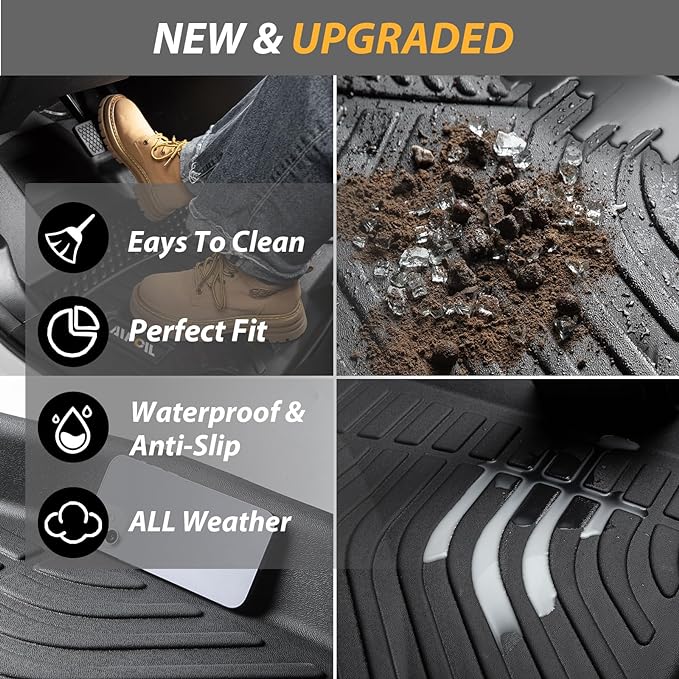 AIPOIL® Floor Mats for 2019-2025 Volkswagen Jetta Fits 1st & 2nd Row TPE All Weather Anti-Slip Floor Liners Full Set Custom Car Mats Accessories, Black