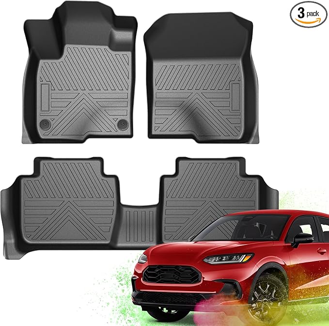 TPE All-Weather Floor Mats for Honda HR-V 2023 2024 2025 2026 | Custom Fit Heavy Duty Truck Floor Liners | Front & Rear Row Protection | Durable, Odorless, Easy to Clean (3-Piece Set, Black)
