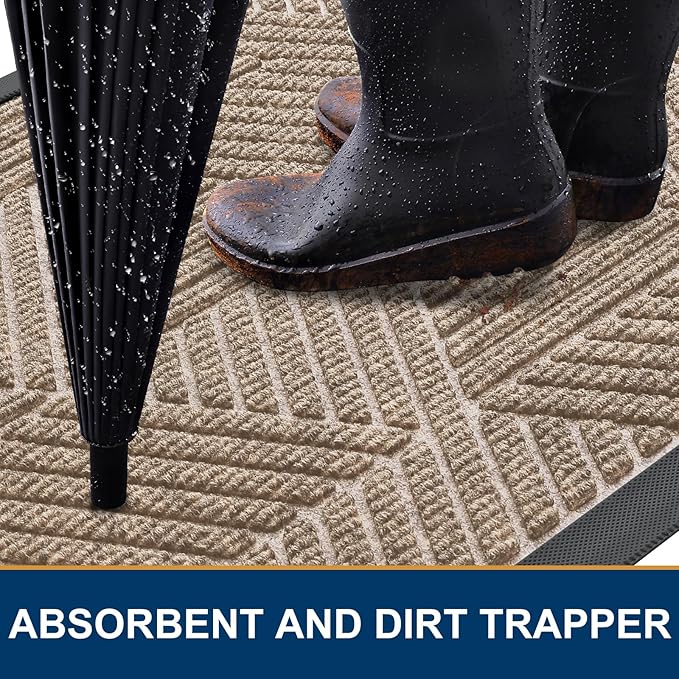 Smiry Front Door Mat Outside Entrance, Heavy Duty Sturdy Natural Rubber Doormat, Trap Dirt and Moisture, Easy Clean Low Profile Mats for Indoor Outdoor Entry, Irregular Triangle (36x24, Mixed Camel)