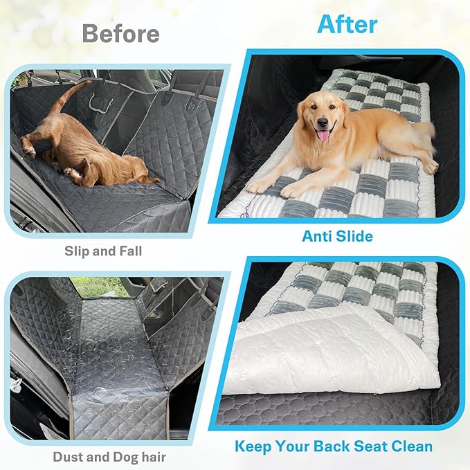 Dog Car Seat Cover for Back Seat, Dog Bed for Car, Fit for Backseat Extenders, Car Seat Protector, Nonslip Soft Durable for Cars Trucks and SUVs (Blue Grey and White, 23.6"*51")