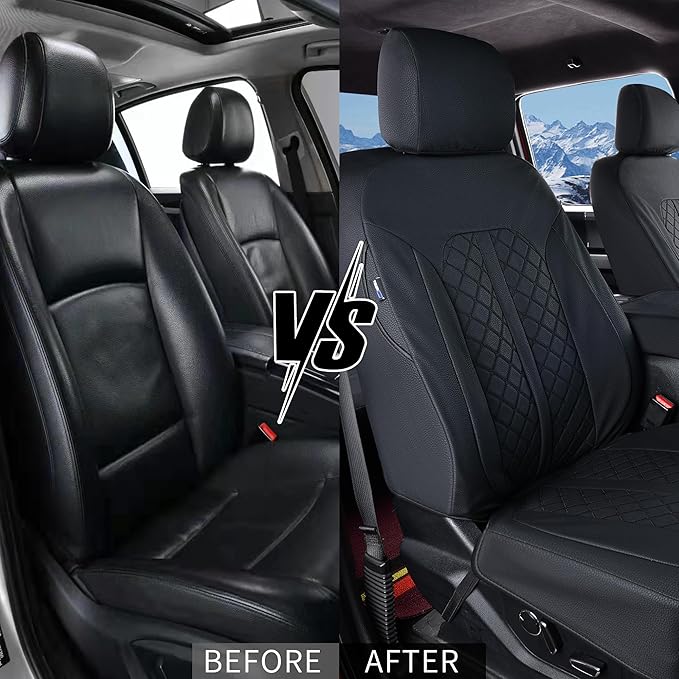 Truckiipa Silverado Seat Covers Leather Front Truck Seat Covers Protector Custom Fit for 2007-2024 Chevy Silverado GMC Sierra 1500, 2015-2024 2500HD 3500HD Double Crew Extended Cab, Front Pair, Black