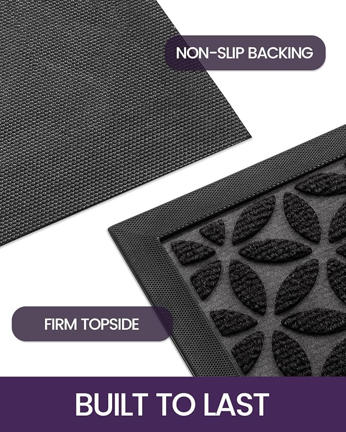 DEXI Front Door Mat Outside Entrance, Rubber Entry Doormat Heavy Duty, Welcome Mats Non Slip for Inside House Floor Entryway Back Doors Exterior Patio, 17x30, Hexafoil Floral