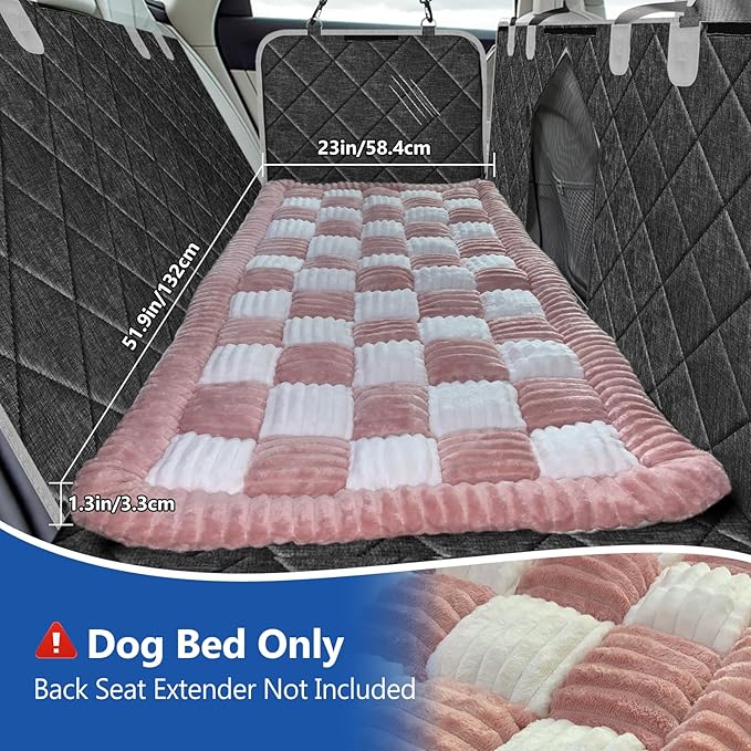 Thickened Dog Bed for Car Back Seat, Upgraded Bottom Non-Slip, Fits Hard Bottom car seat Cover for Dogs, Premium Mixed Color, Bog Car Seat Cover