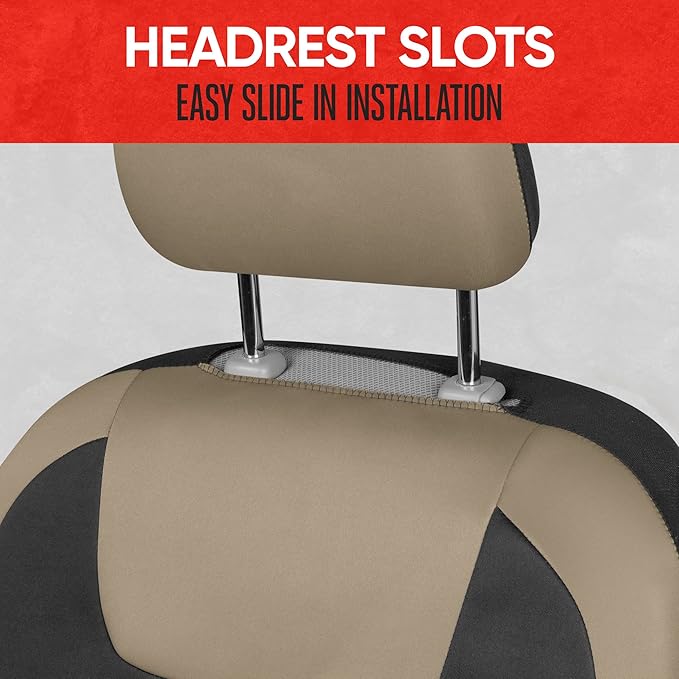 Motor Trend Beige Waterproof Seat Covers for Front Seats – Premium Neoprene Car Seat Covers, Car Seat Protectors with Removable Headrest, Interior Covers for Auto, Truck, Van, SUV Seat Protection