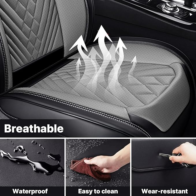 Leather Car Seat Protector - Universal Fit, Waterproof, 2 Seat-Headrest (Black & Gray)