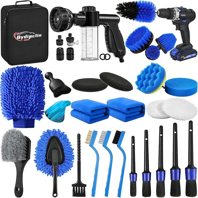 35Pcs Car Detailing Kit, Car Detailing Brush Set, Car Wash Cleaning Kit, Car Detailing Brushes, Professional Car Care Kit for Interior Exterior Wheels, Blue