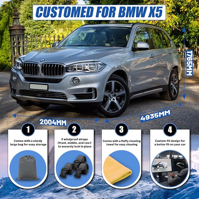 [2025 Upgrade] SUV Car Cover Custom Fit for BMW X5 (2007-2025), Waterproof All Weather for Automobiles Full Exterior Cover Rain Sun Snow UV Protector.