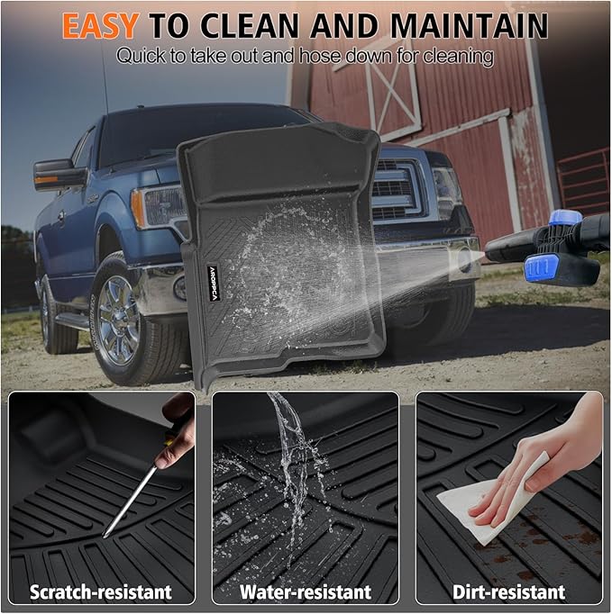 All Weather Floor Mats for 2010-2014 Ford F150 SuperCrew/Crew Cab with 1st Row Bucket Seat, TPE Rubber Floor Liners Anti-Slip Full Set Automotive Mats for 2014 F150 Accessories