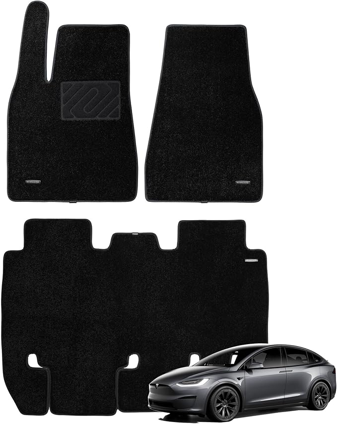 WENNEBIRD Superior Carpet Floor Mats for 2015-2020 Tesla Model X 5 Seats (Not for 6 Seats & 7 Seats), 0.6-Inch Ultra-Thick, Noise-Reducing, All-Weather Waterproof Anti-Slip – 3-Pc Set