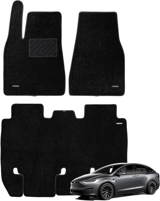 WENNEBIRD Superior Carpet Floor Mats for 2015-2020 Tesla Model X 5 Seats (Not for 6 Seats & 7 Seats), 0.6-Inch Ultra-Thick, Noise-Reducing, All-Weather Waterproof Anti-Slip – 3-Pc Set