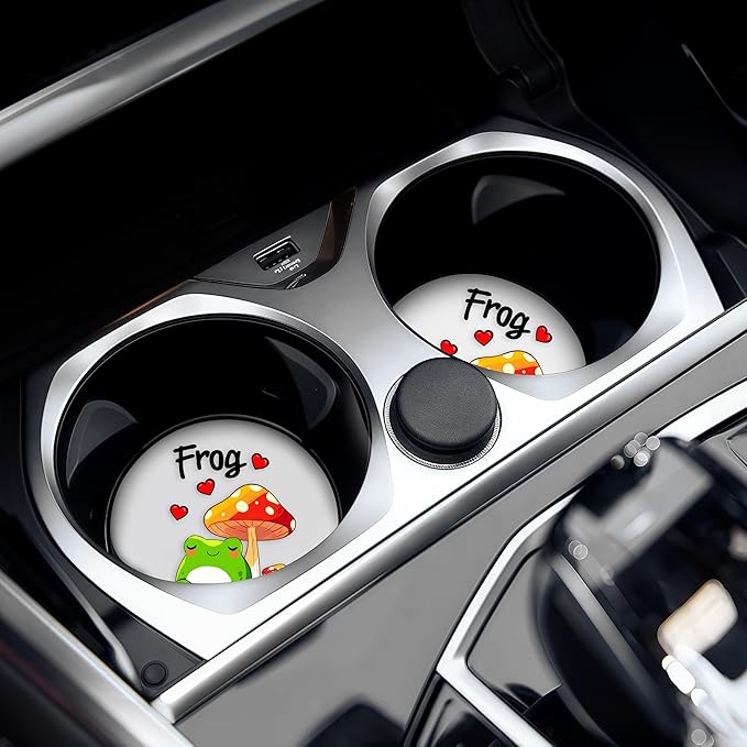 2 Pack Frog Car Cup Holder Coaster, Cute Car Interior Accessories Drink Coaster for Women & Men, Frog Lovers Themed Gifts Stuff Accessories Things Merchandise Items!