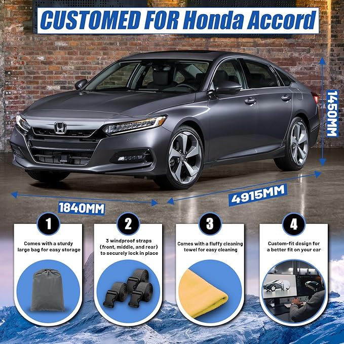 [2025 Upgrade] Car Cover Custom Fit for Toyota Camry Sedan (1996-2025), Honda Accord Sedan (2001-2025), Waterproof All Weather for Automobiles Full Exterior Cover Rain Sun Snow UV Protector.