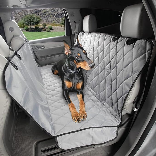 4Knines Dog Backseat Cover with Hammock for Cars, SUVs, and Trucks – Waterproof Layers, Nonslip Seat Protector, Durable Nylon Clips, K9 Shield with Heavy Duty Thread, (Regular, Grey)