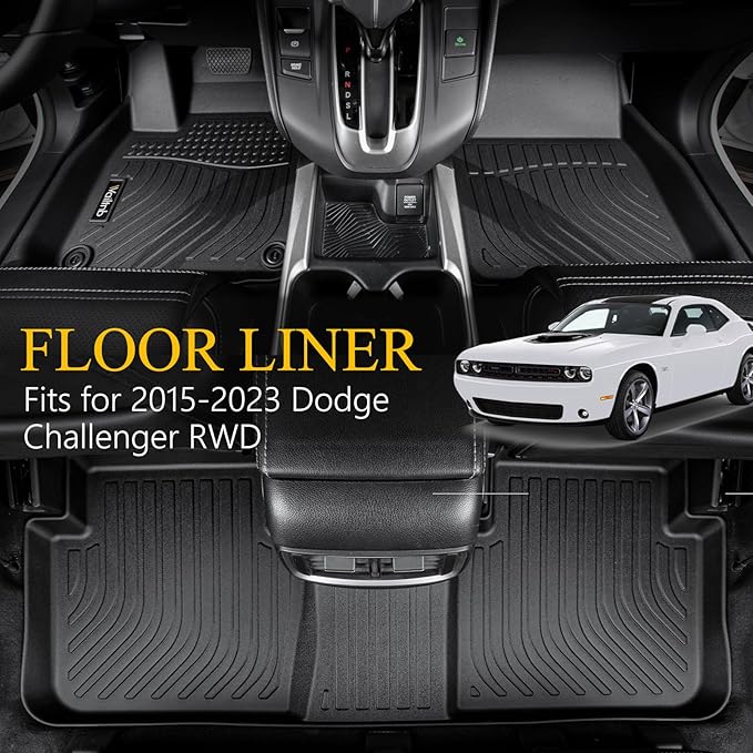Wailtnb- for Dodge Challenger 2015-2023 RWD Floor Mat Cargo Liner All Weather Floor Liner Car Mat for Challenger RWD Custom Fit Automotive Full Set Accessories