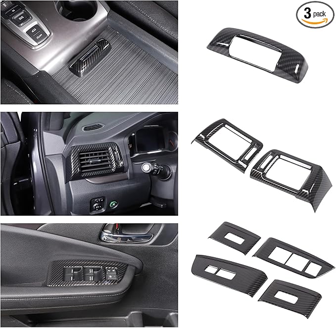 Armrest Box Handle Cover & Side Air Vent Cover & Window Lift Switch Panel Cover Trim Kit Compatible with Hond@ Pilot 2016-2022/ Passport 2019-2023 Accessories ABS (Carbon Fiber Pattern)