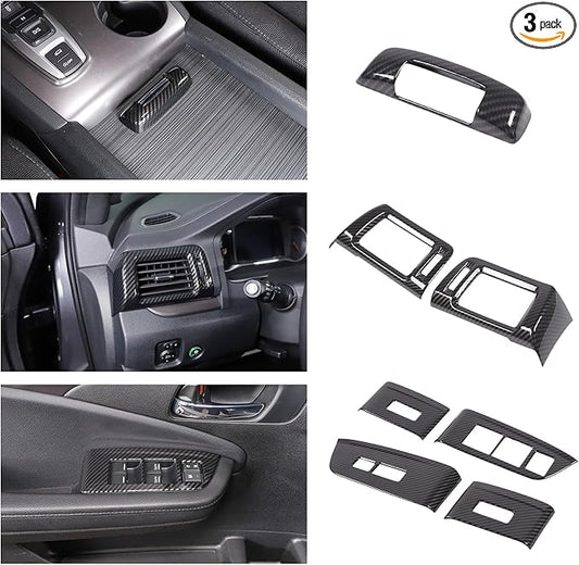 Armrest Box Handle Cover & Side Air Vent Cover & Window Lift Switch Panel Cover Trim Kit Compatible with Hond@ Pilot 2016-2022/ Passport 2019-2023 Accessories ABS (Carbon Fiber Pattern)