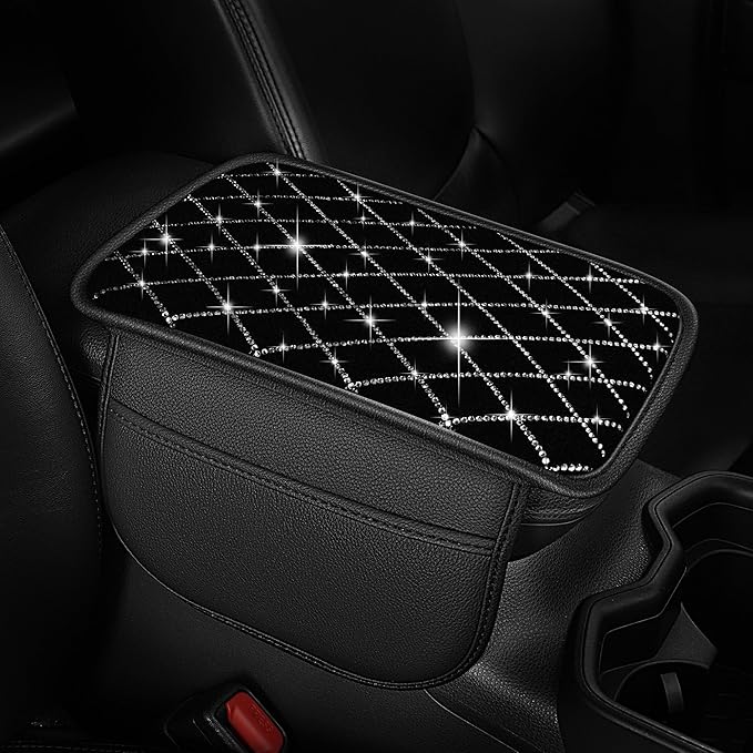 Armrest Cover with 2 Storage Bags Fit for VW/Volkswagen Arteon Faux Leather Car Center Console Cover with DiamondStorage Box Waterproof Arm Rest Covers(Black)