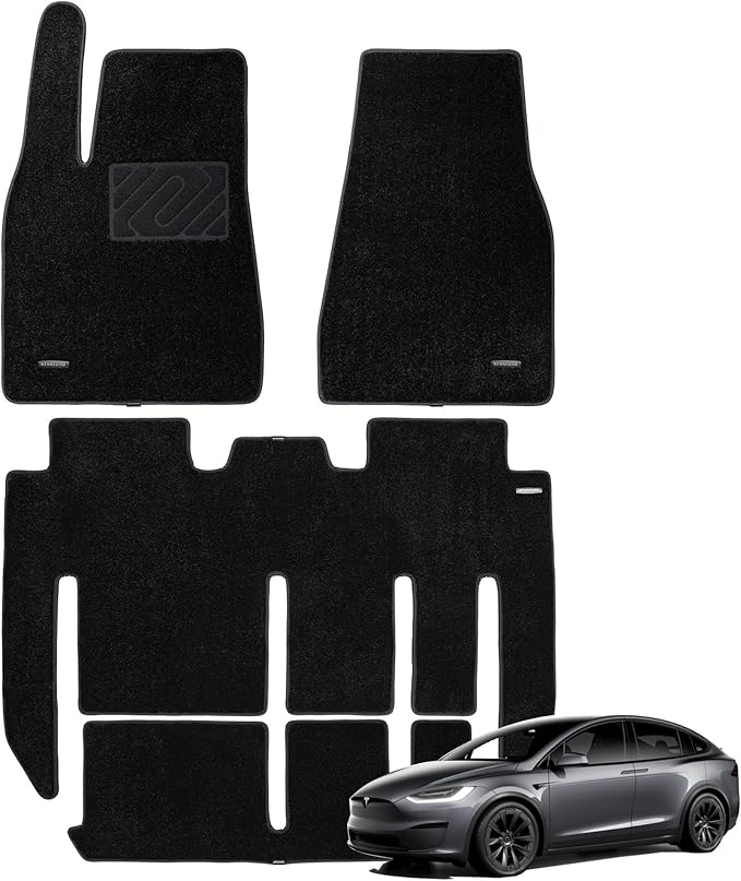 WENNEBIRD Superior Carpet Floor Mats for 2015-2020 Tesla Model X 7 Seats (Not for 5 Seats & 6 Seats), 0.6-Inch Ultra-Thick, Noise-Reducing, All-Weather Waterproof Anti-Slip – 4-Pc Set