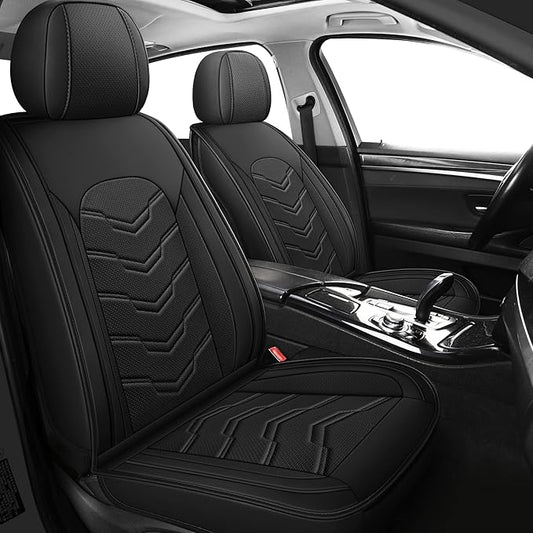 AOOG Leather Car Seat Covers Universal fit Most Sedans SUV Trucks (Full Set, Black)