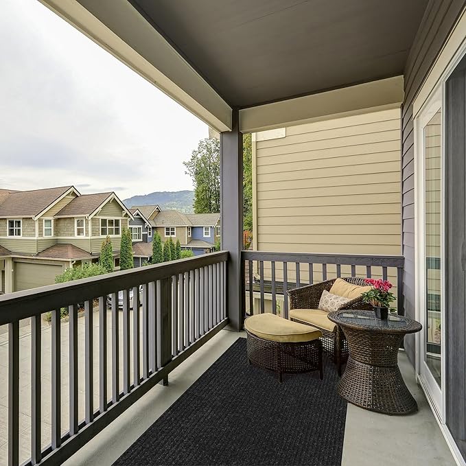 Ottomanson 2'7" x 28' Hallway Runner with Scraper Pile - Extra Durable Non-Slip Rug Mat for Indoor & Outdoor Use - Ideal for Kitchen, Entryway & Garage - High-Traffic Carpet, Black