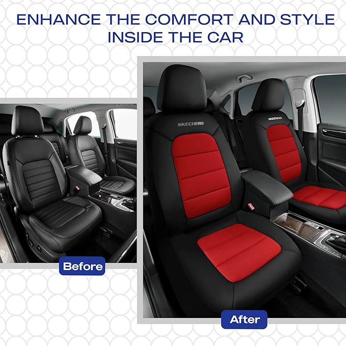 Skechers Memory Foam Seat Covers,Thick Cool Touch Fabric Car Seat Covers,Car Seat Cover Full Set,Airbag Compatible,Automotive Comfort Protection for Most Cars,Vans,Trucks,SUV,Red