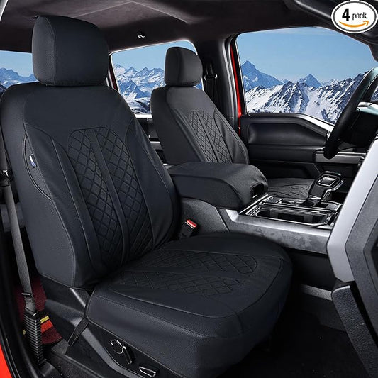 Truckiipa Silverado 1500 Seat Covers Leather Automotive Seat Covers Custom Fit for 2007-2024 Chevy Silverado GMC Sierra 1500, 2015-2024 2500HD 3500HD Double Crew Extended Cab, Front Pair, Black