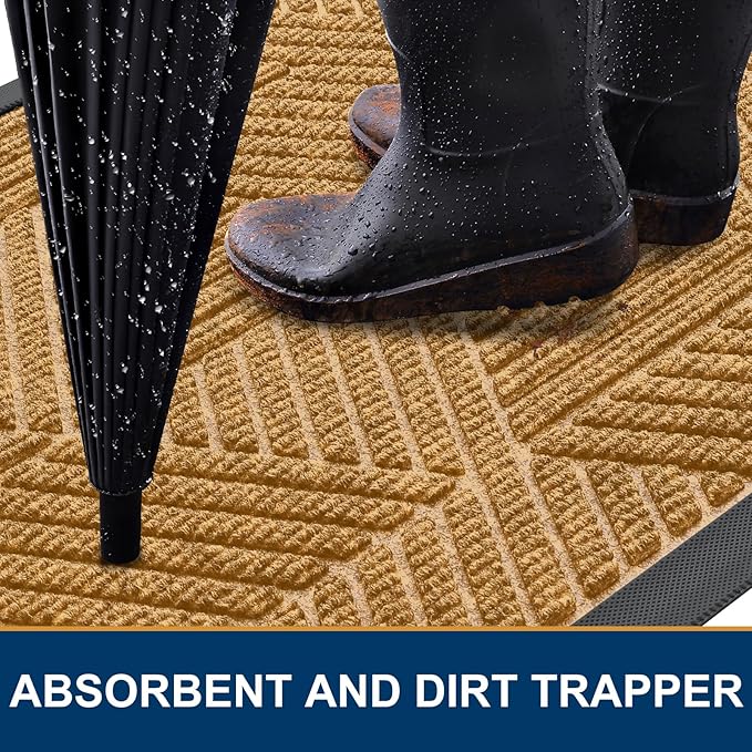 Smiry Front Door Mat Outside Entrance, Heavy Duty Sturdy Natural Rubber Doormat, Trap Dirt and Moisture, Easy Clean Low Profile Mats for Indoor Outdoor Entry, Irregular Triangle (36x24, CRM-Yellow)