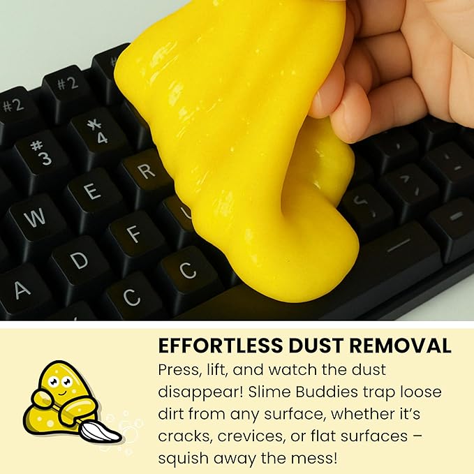 Slime Buddies Car Cleaning Gel Putty - 3 Pack Lemon Scented Interior Detailing Tool for Cup Holder, Air Vent & Keyboard - Reusable Auto Detailing Accessories - Dust Remover Goop - Gifts for Men Women