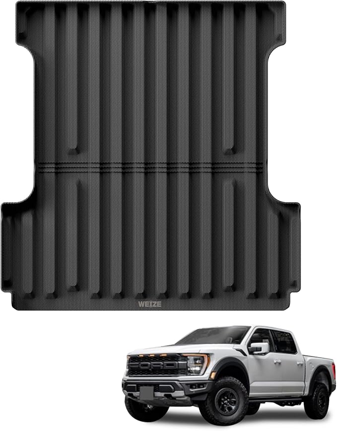 WEIZE Truck Bed Mat for Ford F-150 2015-2025/F-150 Lightning 2022-2023 5.5ft (5'6", 67.1in), All Weather Protection TPE Truck Bed Liner Durable Easy Clean Black