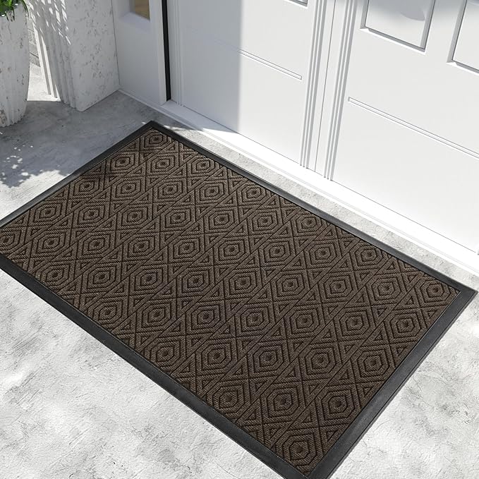 Yimobra Door Mat, Outdoor Indoor Entrance Welcome Mat, Heavy Entry Front Door Mat, Stain & Fade Resistant, Low Profile, Sturdy Rubber, Easy Clean Patio Floor Mat, Waterproof, 60 x 36,Brown