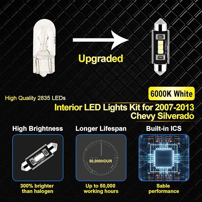 EASY EAGLE 12Pcs Super Bright LED Interior Lights, 6000k White Bulb Kit for Chevy Silverado 2007 2008 2009 2010 2011 2012 2013 All Models Light Accessories+Install Tool