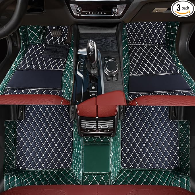 Luxury car Floor mats are for 99% of Vehicle Models,All Weather car Floor mats Provide Comprehensive Protection for Vehicles,Floor mats for car Personalized Customization! (Black-Green)