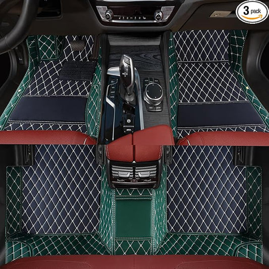 Luxury car Floor mats are for 99% of Vehicle Models,All Weather car Floor mats Provide Comprehensive Protection for Vehicles,Floor mats for car Personalized Customization! (Black-Green)