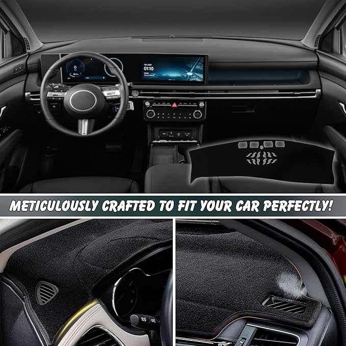 Non-Slip Dash Cover Dashboard Cover Mat Custom Fit Center Console Cover Sunshield Protector Pad Compatible with for Hyundai Tucson 2025 Accessories Pad (Without HUD) (Black Trim)