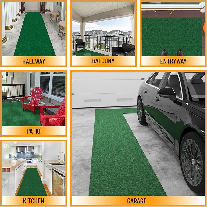 Ottomanson Mud Mat 2' x 3' - 2 Pack Entryway Rug -Non-Slip Scraper Doormat for Muddy Paws, Dirt Trapping Indoor/Outdoor Mat for High-Traffic Areas, Kitchen, Garage, Patio, Green