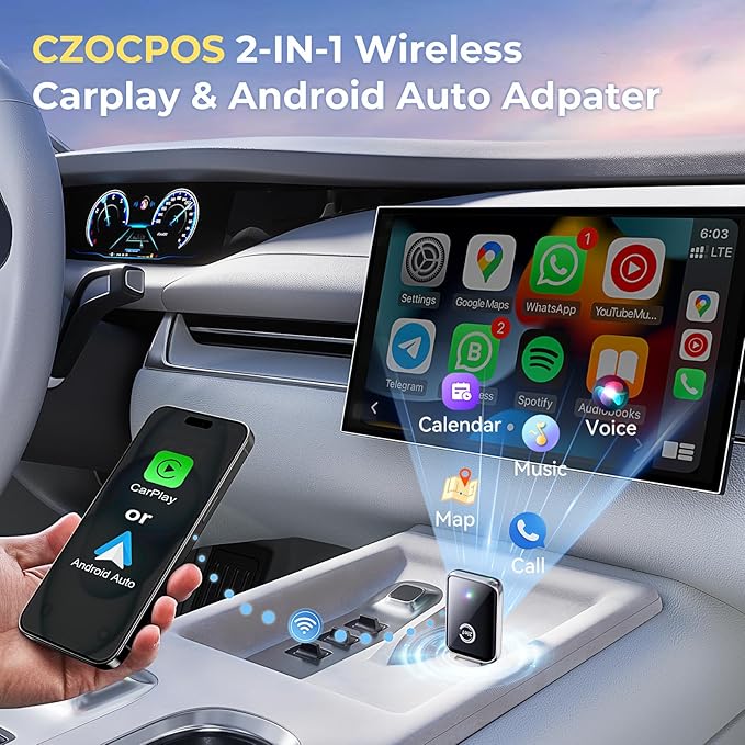 Wireless Carplay Adapter for iPhone, Convert Wired Carplay to Wireless, 2 in 1 Plug and Play Android Auto and Carplay Adapter for iOS 10 Android 11 and Above, Cars with Built-in Carplay (Silver)